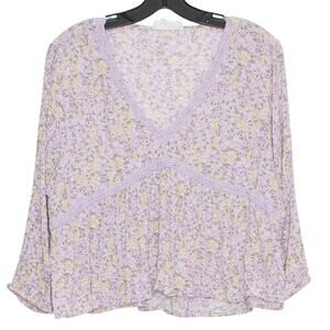 Top 3/4 Sleeve Floral Cottage Y2K Boho Romantic Feminine Prairie Fairy Purple XL
